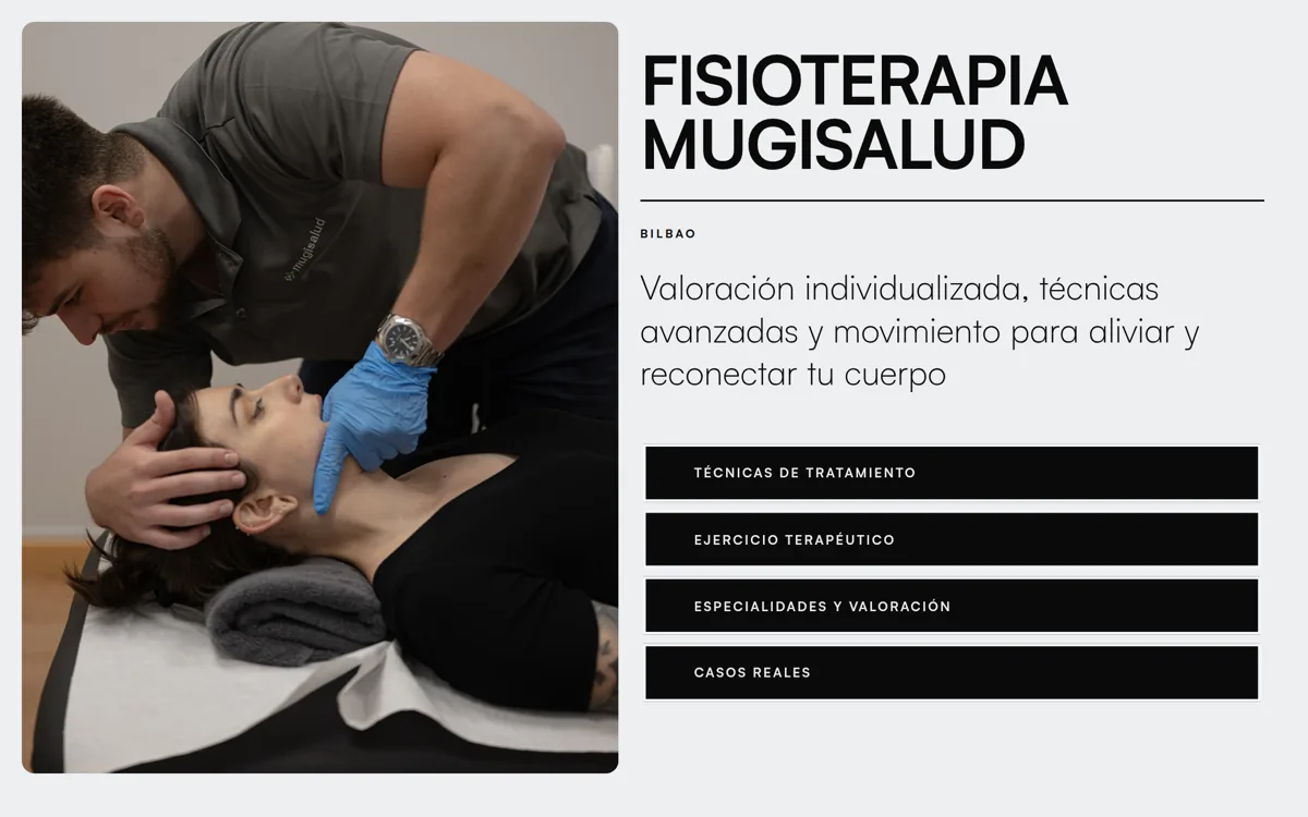 Portada de la web de la unidad de fisioterapia de Mugisalud en Bilbao